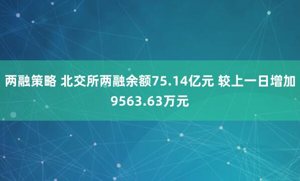 两融策略 北交所两融余额75.14亿元 较上一日增加9563.63万元